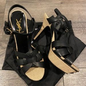 YSL Saint Laurent Tribute Black Raffia 75mm NWT